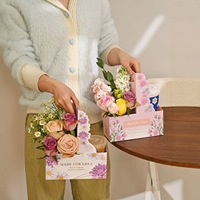 Sac à main fleuri en gros, boîte de transport pour thé au lait et café, sac cadeau Saint-Valentin, sac cadeau carré, sac d'emballage pour bouquet