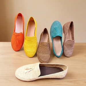 Handmade Straw Flat Loafers With Tassel Round Toe Breathable <b>Summer</b> Women <b>Slippers</b> Solid Color Fashion Casual Shoes - Product Image 1