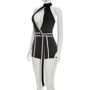 Viviblook J26RP146 Women Summer Romper New Sexy Spicy Girl Color Blocking Halter Strap Casual One Piece Romper for Ladies - Product Image 4