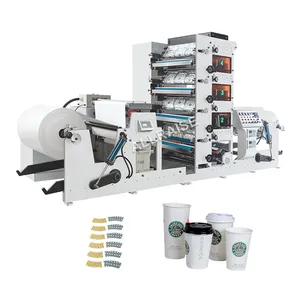 Automatische 4 Kleuren Flexografische Papieren Kop Printer Print Machine Koffie Cup Fan Flexo Drukmachine Prijs Voor Bekers Met Stans Cut