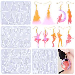 YS resina DIY pendientes moldes de yeso Pretty Girl serie colgante con agujero silicona vestido princesa modelo Ballet Pose molde herramientas - Product Image 2