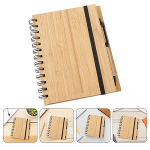 Sprial Eco Recycled Paper With Logo Hard Cover Bamboo Cover Notebook With Pen Holder - Product Image 4