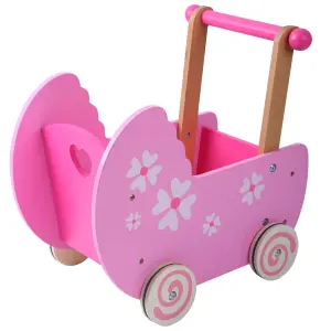 粉红色和白色娃娃婴儿车玩具教育木制小女孩彩盒定制木材可接受0至24个月300 30天