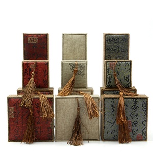 Custom Logo Chinese Traditional Burlap Tassel Jewelry Box Classic Rectangular Gift Packaging for Bracelets Pendants Square - Product Image 1