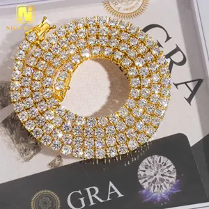 Más barato en la historia, cadena de moissanita de tamaño completo lista para usar, collar chapado en oro de 18K, joyería de Hip Hop, pulsera de cadena de tenis