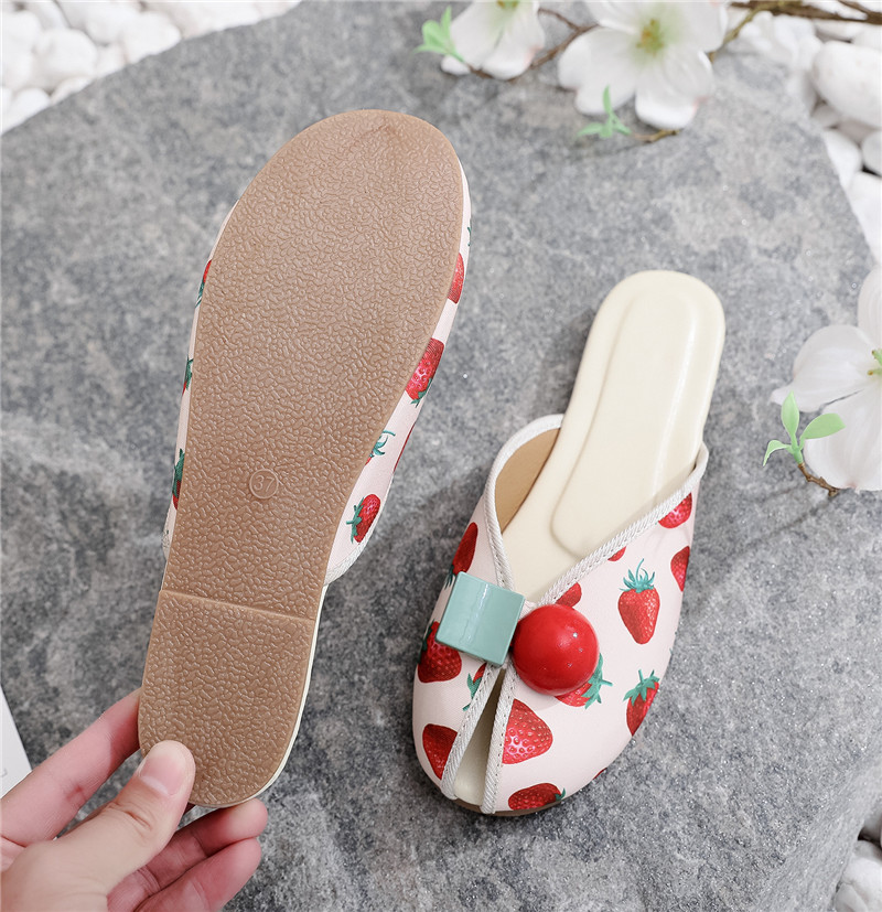 Cheap Casual Shoes Fashion Women Sandals Slippers Flat Cherry Beach Slippers Girls