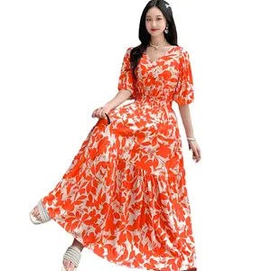 Cross-border Southeast Asia Travel Bohemia Beach Dress Women's Summer 2024 New Cotton Silk Dress Long Dress National Style
