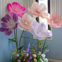 Fleurs artificielles en organza floqué de pavot géant blanc en soie pour la décoration de magasin, vente en gros