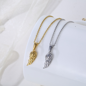 Wholesale Men Women Jewelry 18K Gold Plated Stainless Steel <strong>Pendant</strong> Custom OEM Memorial Jewelry Angel Wings <strong>Pendant</strong> Necklace - Product Image 1