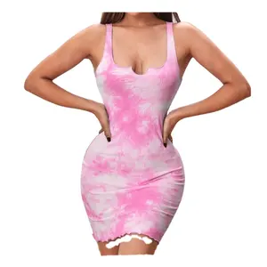 Customized European and American tie dyed multi-color printed casual style commuting skirt with half body strap dress