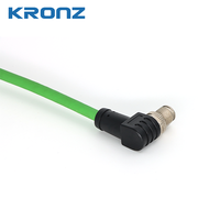 KRONZ M12 Connecteurs pré-assemblés Ethernet/IP coudés mâle PVC Drag Chain vert jaunâtre blindé M12 8 Pin X-coding Connector