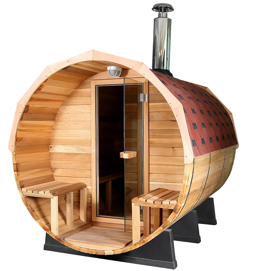 Panoramic view Wet Steam Cedar Sauna House Outdoor Sauna Room Electric/Wood Fired stove