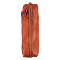Étui à crayons en cuir pleine fleur tanné végétal, pochette de rangement pour stylos avec fermeture éclair perlée, sac de papeterie portable grande capacité, trousse à stylos