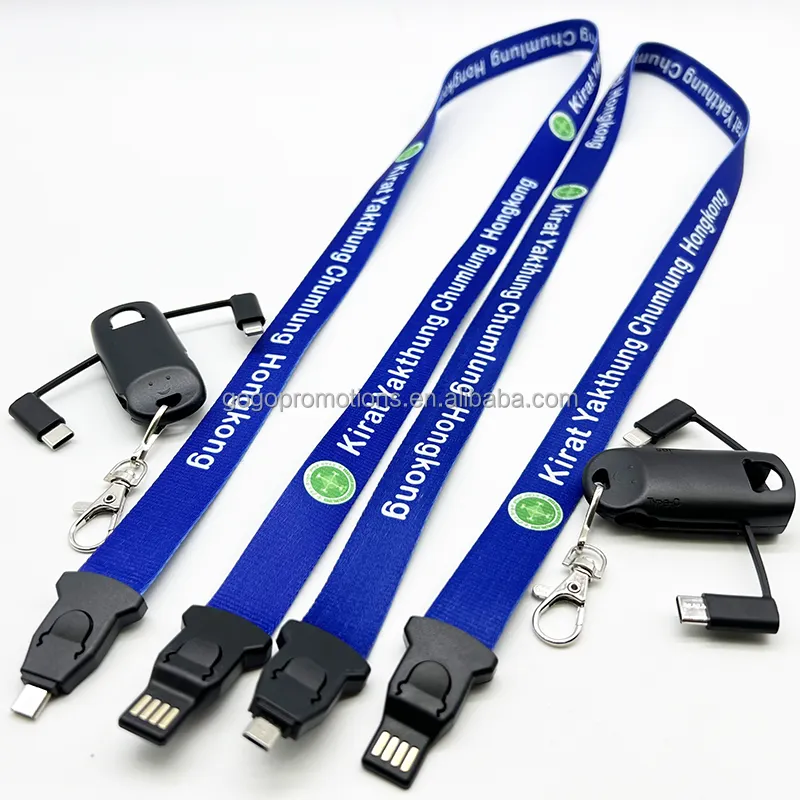 Kabel Lanyard pengisi daya Usb 3 dalam 1, kabel ponsel Usb gesper pengaman dengan kabel Data ponsel