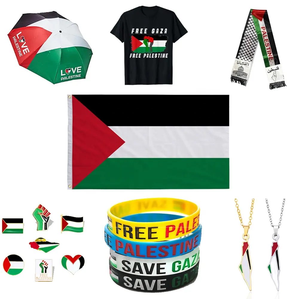 Syal syal etnis doa Palestina murah 14x135cm, syal Satin sutra Logo kustom, produk Bendera syal Palestina penggemar sepak bola