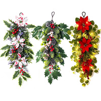 Décoration Murale de Noël : Guirlande Artificielle en Fleurs, Rotin, Aiguilles de Pin et Baies Rouges – Nouveau Design Transfrontalier pour Mur