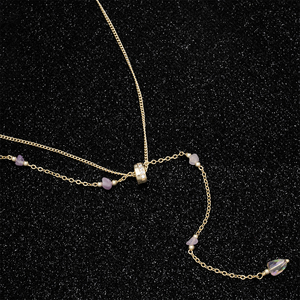 Collier Lariat en Améthyste Naturelle 2026, Forme en Y, Double Couche, Plaqué <span class=keywords><strong>Or</strong></span> 18K, Chaîne à Maillons O, Cristal Zircon CL26-11 - Product Image 5