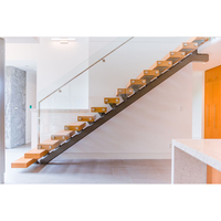 Escalier droit en bois avec éclairage LED et monte-escalier ouvert pour maison/hôtel/duplex/loft