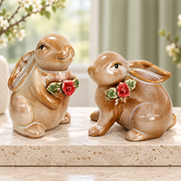 Figurines de lapin en céramique, lot de 2 pièces, glaçure réactive brillante à la rose appliquée à la main, décoration maison et jardin, Ramadan, Pâques, printemps