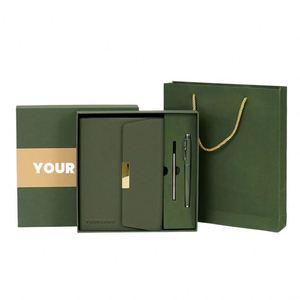 Business Promotional A5 Green PU <b>Leather</b> Handmade Letterpress Printed Custom Logo Custom Color Convenient 100 <b>Sheets</b> Gift Set - Product Image 2
