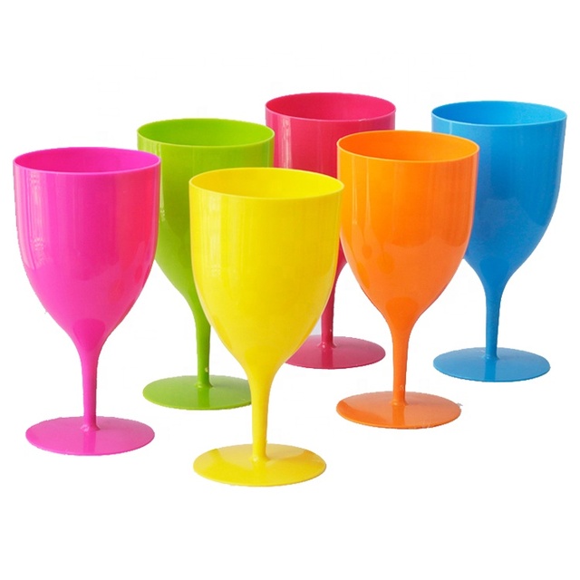 6 Piece Plastic Goblets Cups Colors Plastic Champagne Wine Glass Cup for Parties Weddings Dining Durable Reusable Wine Goblets