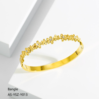 Bracelet Jonc OEM ODM Écologique Tendance Minimaliste en Acier Inoxydable Plaqué Or avec Zircon Motif Marguerite Fleur de Soleil – Cadeau pour Femme