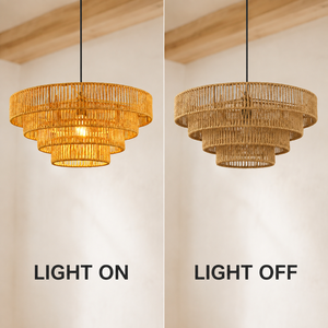 Lampada a Sospensione LED Moderna in <span class=keywords><strong>Corda</strong></span> di Lino con <span class=keywords><strong>Paralume</strong></span> in Rattan per Soggiorno, Sala da Pranzo, Hotel, Eventi Romantici e Celebrazioni - Product Image 3