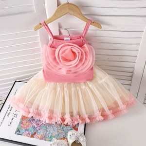 2025 été enfants vêtements haut à licou <span class=keywords><strong>Tut</strong></span> dentelle jupe deux pièces 2-7Y enfants fille fleur vêtements ensemble - Product Image 1