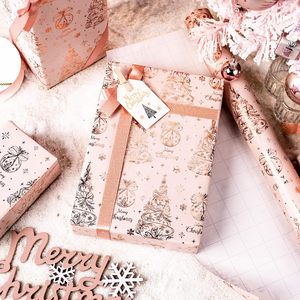 Christmas <b>Wrapping</b> <b>Paper</b> Pink Rose Gold Embossed Tree Design 17 In X 32.8 Ft Gift Craft Holiday Packaging - Product Image 2
