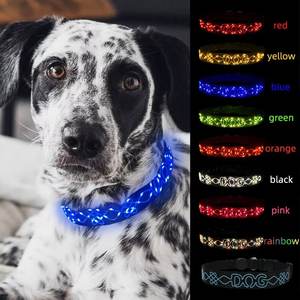 Petit Moyen Grand Motif Solide Rembourré Nuit Marche Rouge Bleu Nylon Rechargeable LED Collier de Chien - Product Image 4