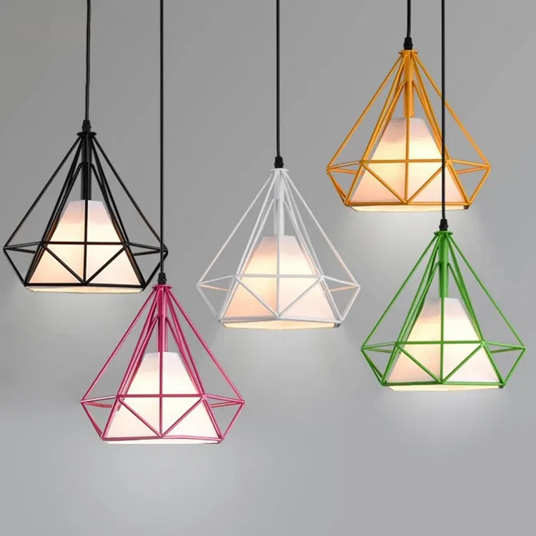 Candelabro nórdico geométrico de estilo moderno, lámparas coloridas de telas de hierro, luces colgantes