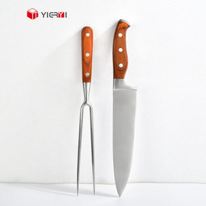 Juego de cuchillos de tenedor con mango de madera <span class=keywords><strong>para</strong></span> barbacoa Juego de cuchillos de tallado de tenedor de acero inoxidable de 8 pulgadas <span class=keywords><strong>para</strong></span> asado de pavo o jamón - Product Image 4