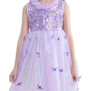 2024 New Fashion summer sleeveless sweet tutu sequined butterfly frocks girl dress for kids