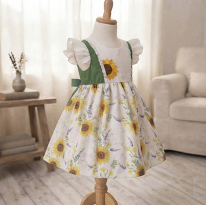 Vestido de Bebé Niña Bordado a Mano con Diseño de Girasol, Mangas con Volantes, Espalda con Lazo, Estilo Floral para Fiestas de Verano - Product Image 4