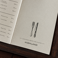 Menu de restaurant personnalisé en papier texturé plié, menu de luxe à deux volets pour restaurant gastronomique, steak, cuisine occidentale