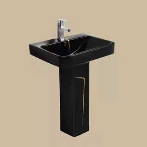 Artículos sanitarios de estilo moderno, diseño de línea de oro negro, lavabo de pedestal, inodoros cuadrados, lavabo, juego de inodoro de cerámica - Product Image 3