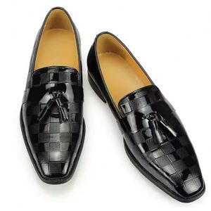 Autumn Luxury Designer Men's Tassel Casual <b>Shoes</b> Business Wedding Oxford <b>Shoes</b> Black Plaid Design <b>Height</b> <b>Increasing</b> Slip-On - Product Image 1