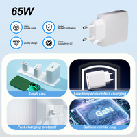 Pengisi Daya Dinding USB A USB C Ganda 65W Adaptor PD Colokan EU US dengan Kabel Micro USB 1M untuk 11/XS/XR/8/7/6/Plus (Putih)