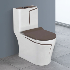 Salle de bain, style moderne et luxueux, toilette monobloc ronde en céramique dorée et grise, réservoir dissimulé, ensemble de toilette 1 pièce - Product Image 5