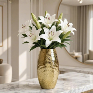 Pot de fleurs cylindrique en laiton martelé doré fait main, décoration moderne de luxe pour la maison, 20,7x11cm - Product Image 3
