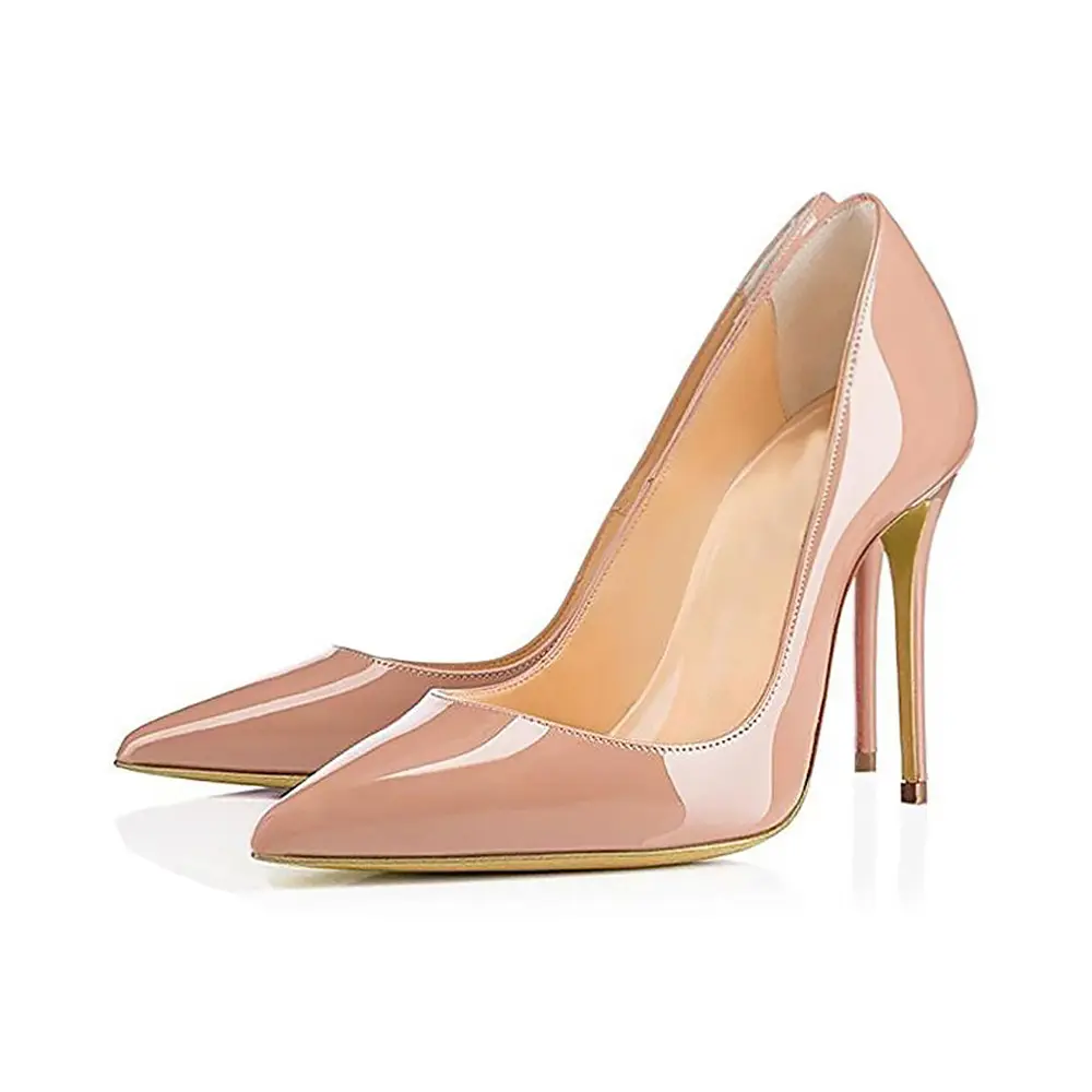 Women's sexy pumps shoes pointed head thin heel high heels patent leather nude 10 cm heel dress shoes for women