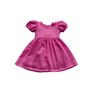 Robe d'été en crêpe pour filles, col en O, manches bouffantes, nœud papillon, couleur unie, style princesse doux et décontracté pour enfants, vente en gros - Product Image 5