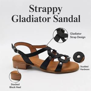 Sandales <span class=keywords><strong>d</strong></span>'été <span class=keywords><strong>d</strong></span>écontractées pour femmes à talon carré bas, avec logo personnalisé OEM, style gladiateur à lanières cloutées et design cage - Product Image 5