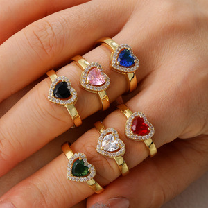 Anillo de Cobre al por Mayor, Anillo de Amor Explosivo, Moda de Cristal, Simple, Corazón de Durazno, Verde, Rojo, Zafiro, Circonita, <span class=keywords><strong>Oro</strong></span> - Product Image 3