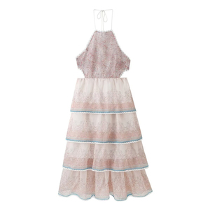 <span class=keywords><strong>Robe</strong></span> <span class=keywords><strong>longue</strong></span> vintage à volants superposés et col halter pour femme, collection 2026, idéale pour les vacances et les centres de villégiature, fabrication OEM/ODM par une usine chinoise - Product Image 1