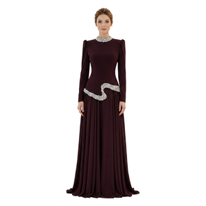 Elegant Indian Traditional Women's Abaya <b>Long</b> Sleeve Neck Beaded Polyethersulfone <b>Eid</b> Floor Length Loose Fit Evening Party Wear - Product Image 1