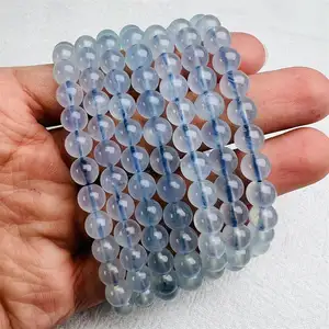 Natural high quality spiritual polished aquamarine crystal bead bangle carvings popular blue crystal bracelets for decoration