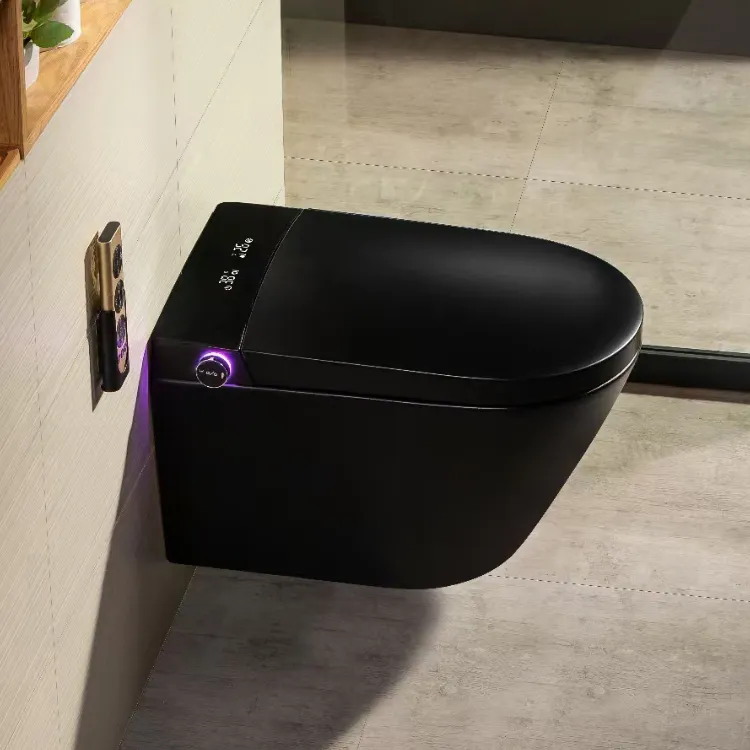 Moderne Luxus hängende Wand europäische Badezimmer Keramik intelligente automatische WC schwarz Wand hing intelligente Toilette