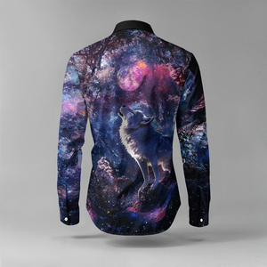 <span class=keywords><strong>Camicia</strong></span> Casual da <span class=keywords><strong>uomo</strong></span> Starlit Sky Casual primavera monopetto con risvolto ampio stile <span class=keywords><strong>camicia</strong></span> da lavoro comoda pittura a olio di lupo - Product Image 4