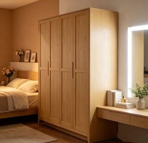 Armoire scandinave moderne en bois massif avec portes battantes style Shaker, meuble de rangement autoportant pour chambre à coucher - Product Image 6